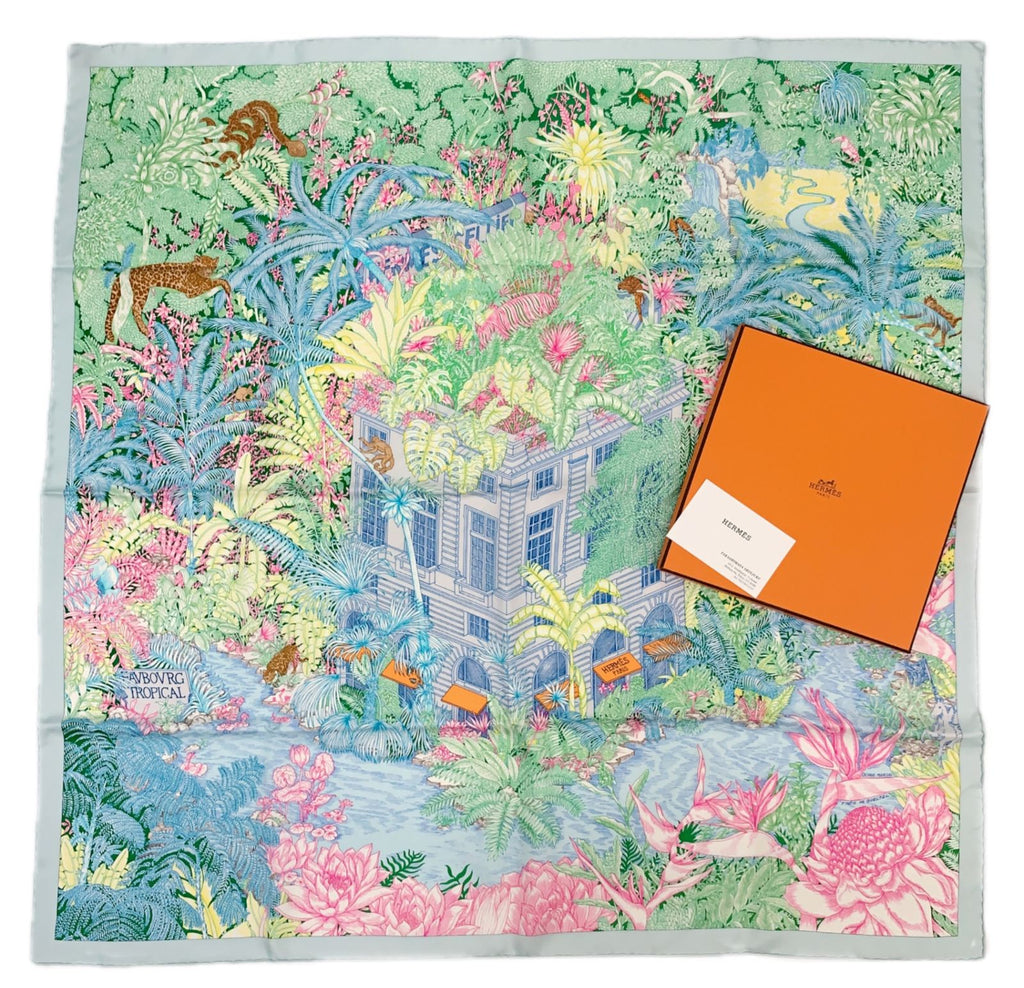 Hermes Carre 90 Faubourg Tropical Collection Multicolor Scarf