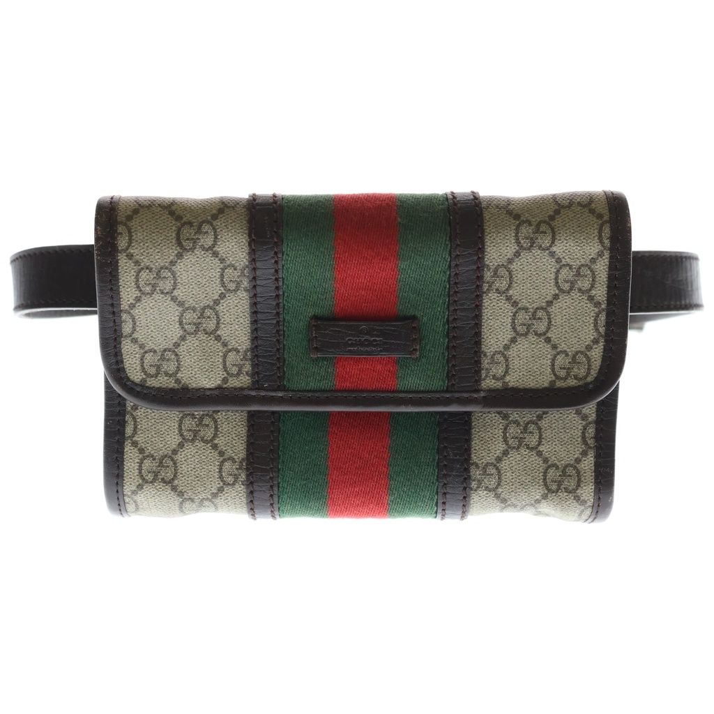 Gucci GG Supreme Sherry Line Shoulder Bag Brown Beige Leather