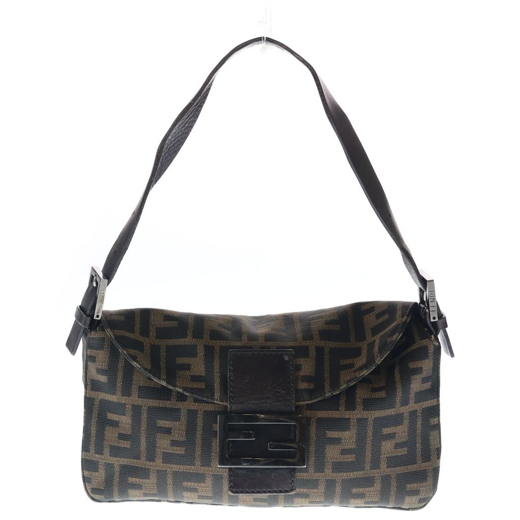 Fendi Zucca Mamma Bucket Shoulder Bag Brown Leather Canvas Black