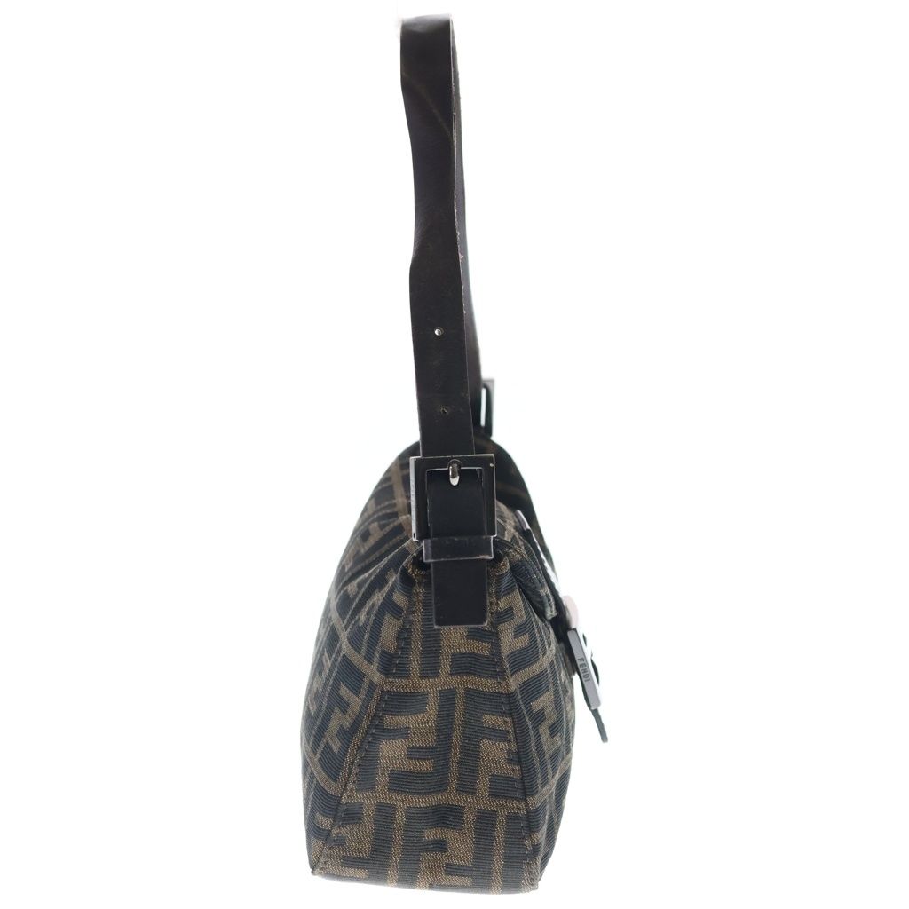 Fendi Zucca Mamma Bucket Shoulder Bag Brown Leather Canvas Black — view 3
