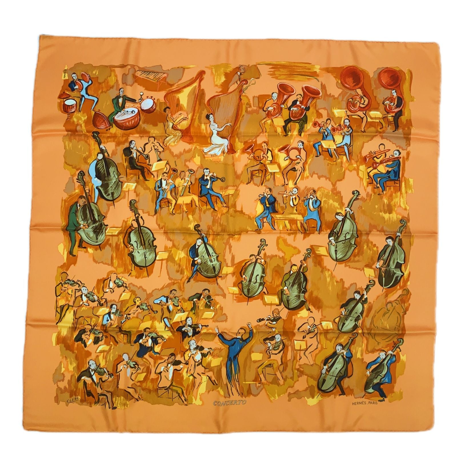 Hermes Carre 90 Concerto Orange Silk 100% Scarf — view 2