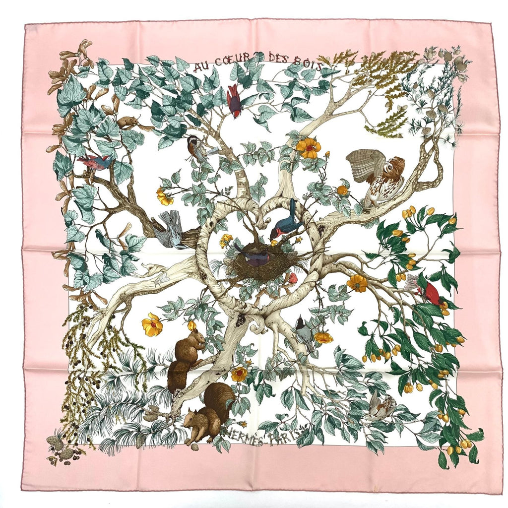 Hermes Carre 90 AU Coeur Des Bois in the Forest Pink Silk Scarf — view 2