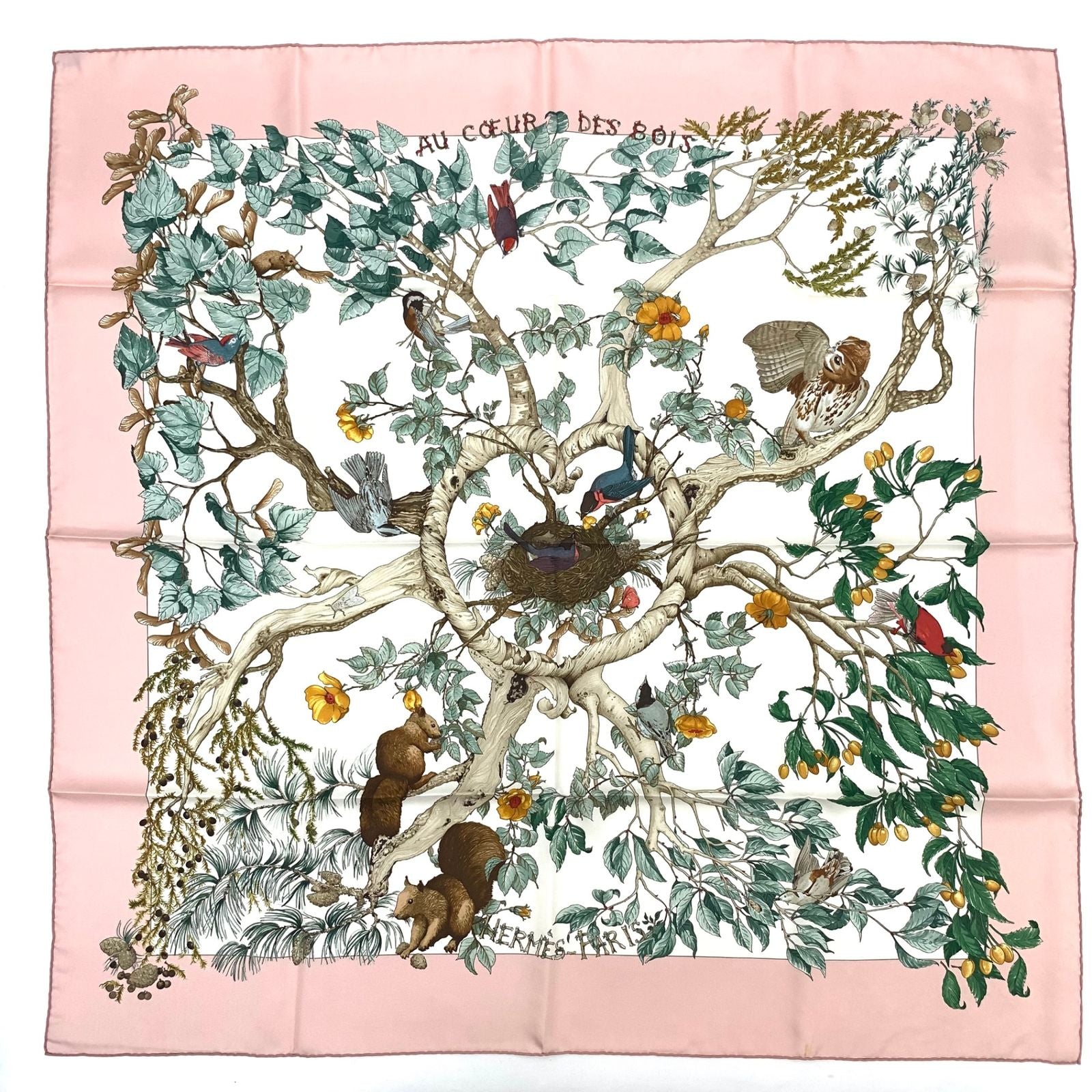 Hermes Carre 90 AU Coeur Des Bois in the Forest Pink Silk Scarf — view 2