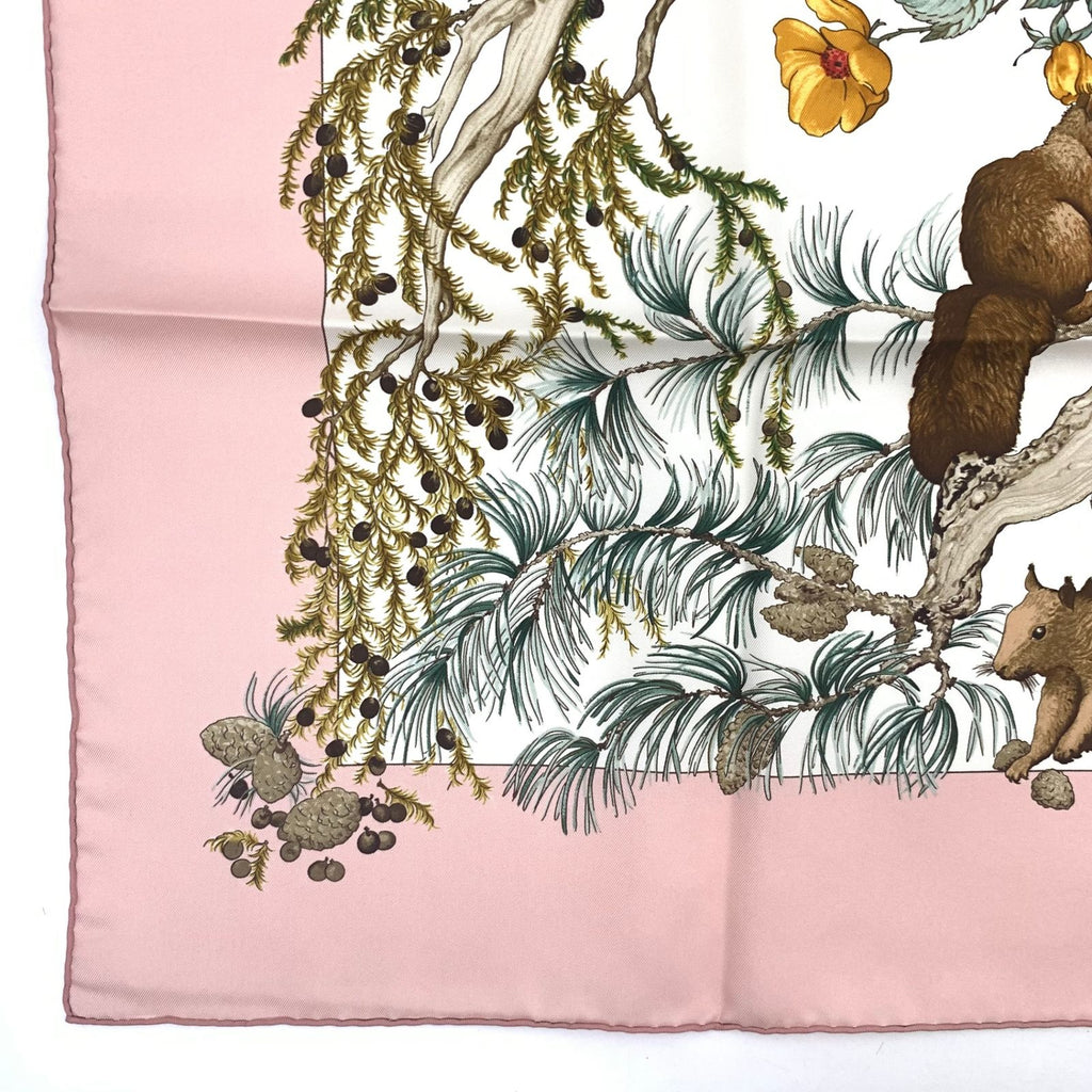 Hermes Carre 90 AU Coeur Des Bois in the Forest Pink Silk Scarf — view 7