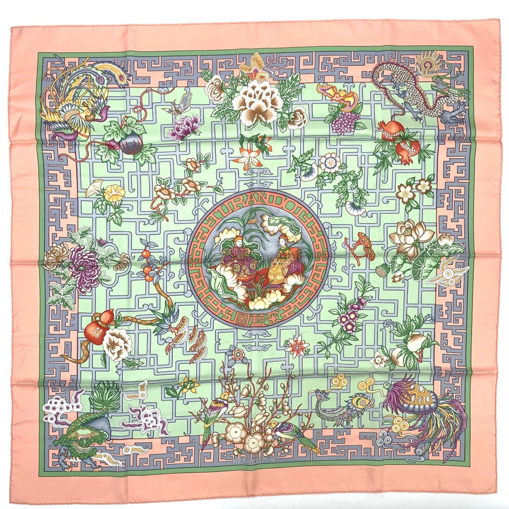 Hermes Scarf Carre 90 Turandot Orange Blue Pink — view 2