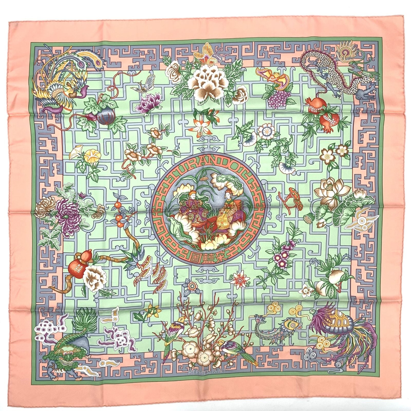 Hermes Scarf Carre 90 Turandot Orange Blue Pink — view 2