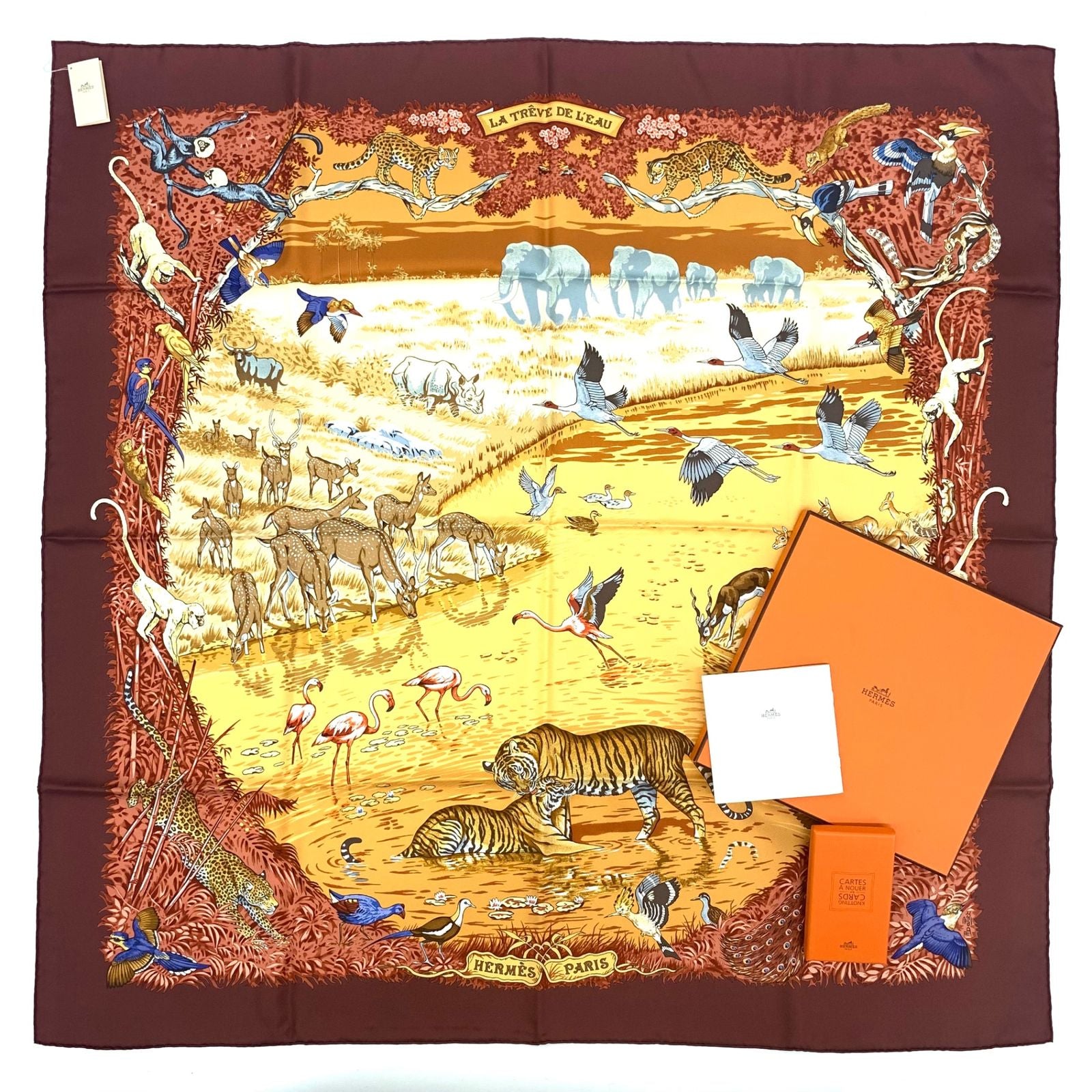 Hermes Carre 90 Large Scarf Silk la Trve de Leau Water Truce Robert Dale Full