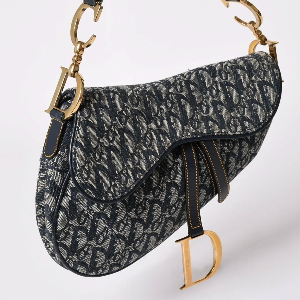 Dior Saddle Bag Trotter Navy All Over Print Cotton Canvas — view 3