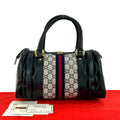 Gucci Vintage Sherry Line Plus Logo Leather Handbag Navy