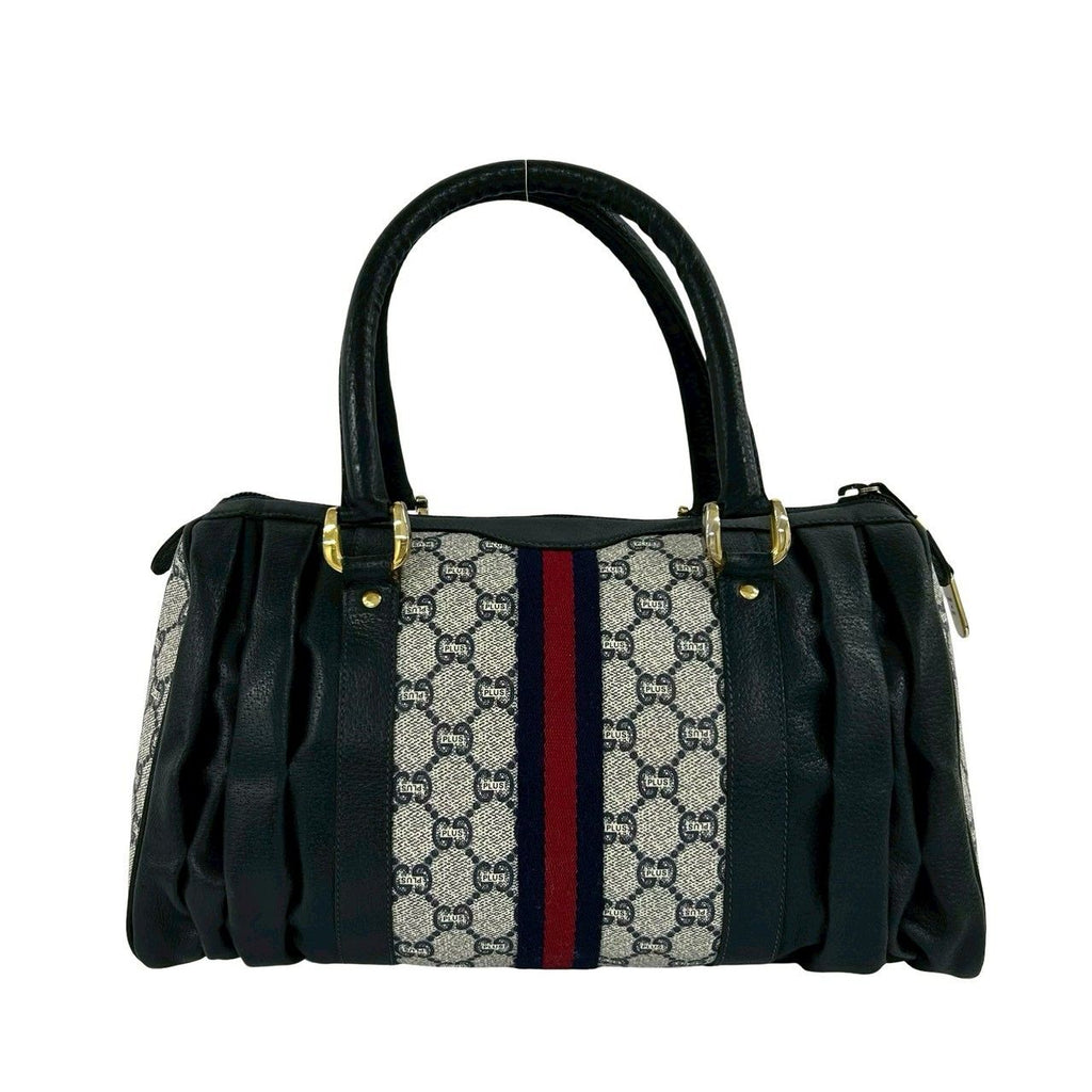 Gucci Vintage Sherry Line Plus Logo Leather Handbag Navy — view 3