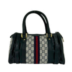 Gucci Vintage Sherry Line Plus Logo Leather Handbag Navy — view 3
