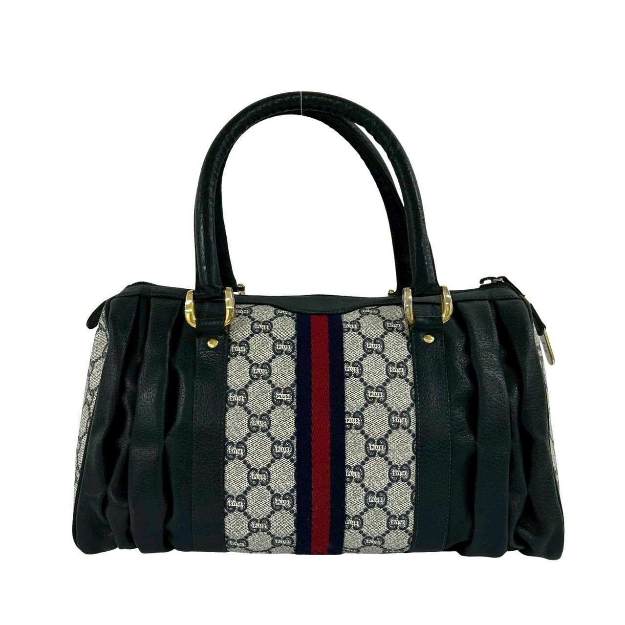 Gucci Vintage Sherry Line Plus Logo Leather Handbag Navy — view 3