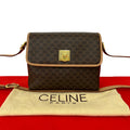 Celine Vintage Macadam Pattern Logo Ring Leather Shoulder Bag Pochette Brown