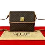 Celine Vintage Macadam Pattern Logo Ring Leather Shoulder Bag Pochette Brown