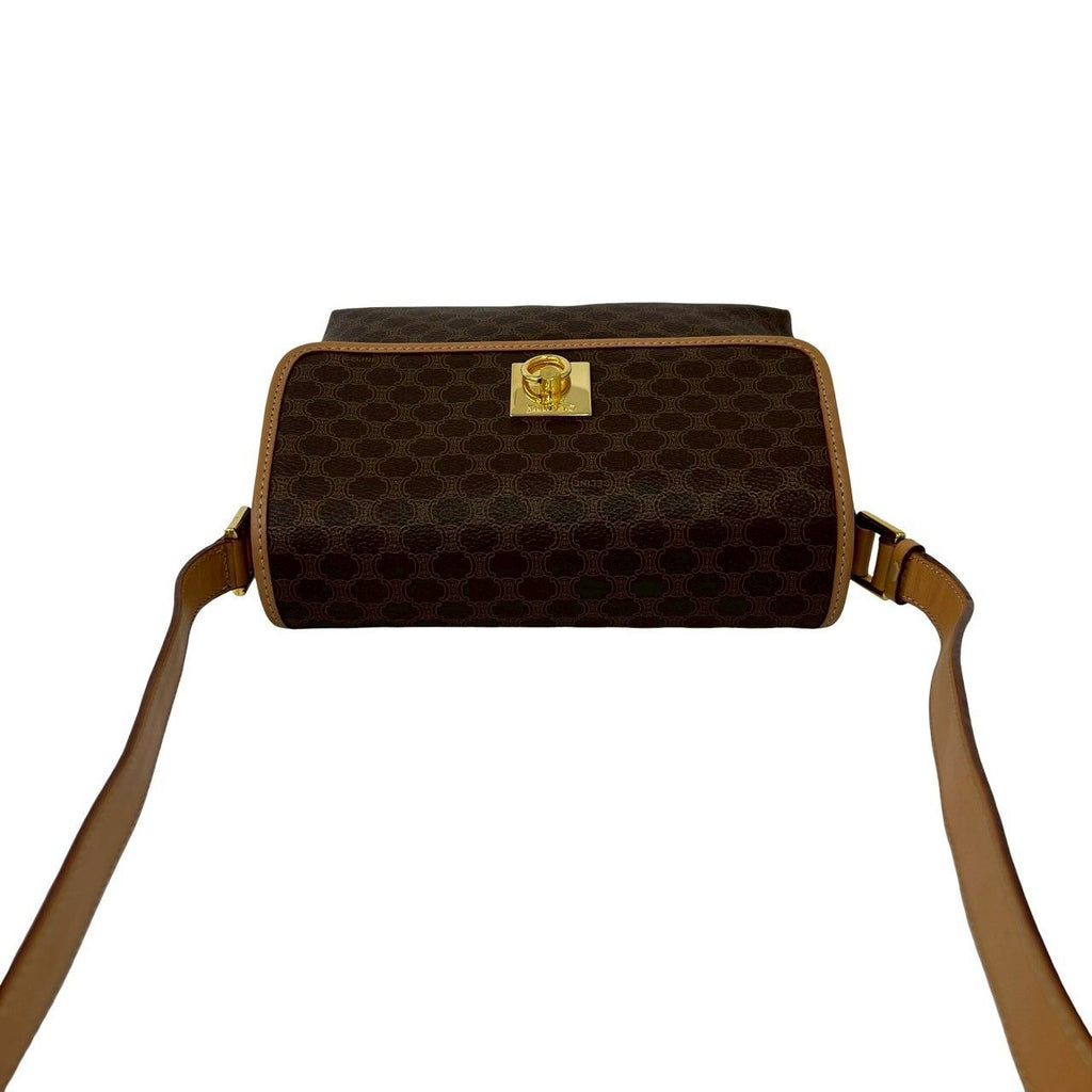 Celine Vintage Macadam Pattern Logo Ring Leather Shoulder Bag Pochette Brown — view 4