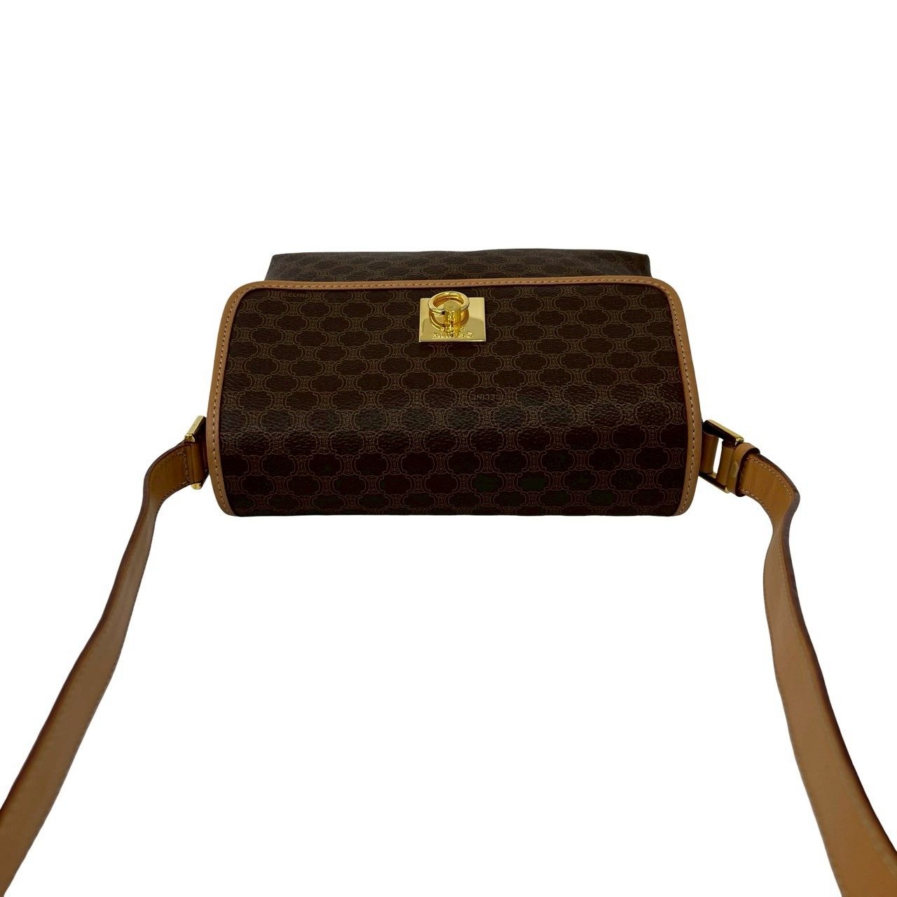 Celine Vintage Macadam Pattern Logo Ring Leather Shoulder Bag Pochette Brown — view 4