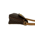 Celine Vintage Macadam Pattern Logo Ring Leather Shoulder Bag Pochette Brown — view 6