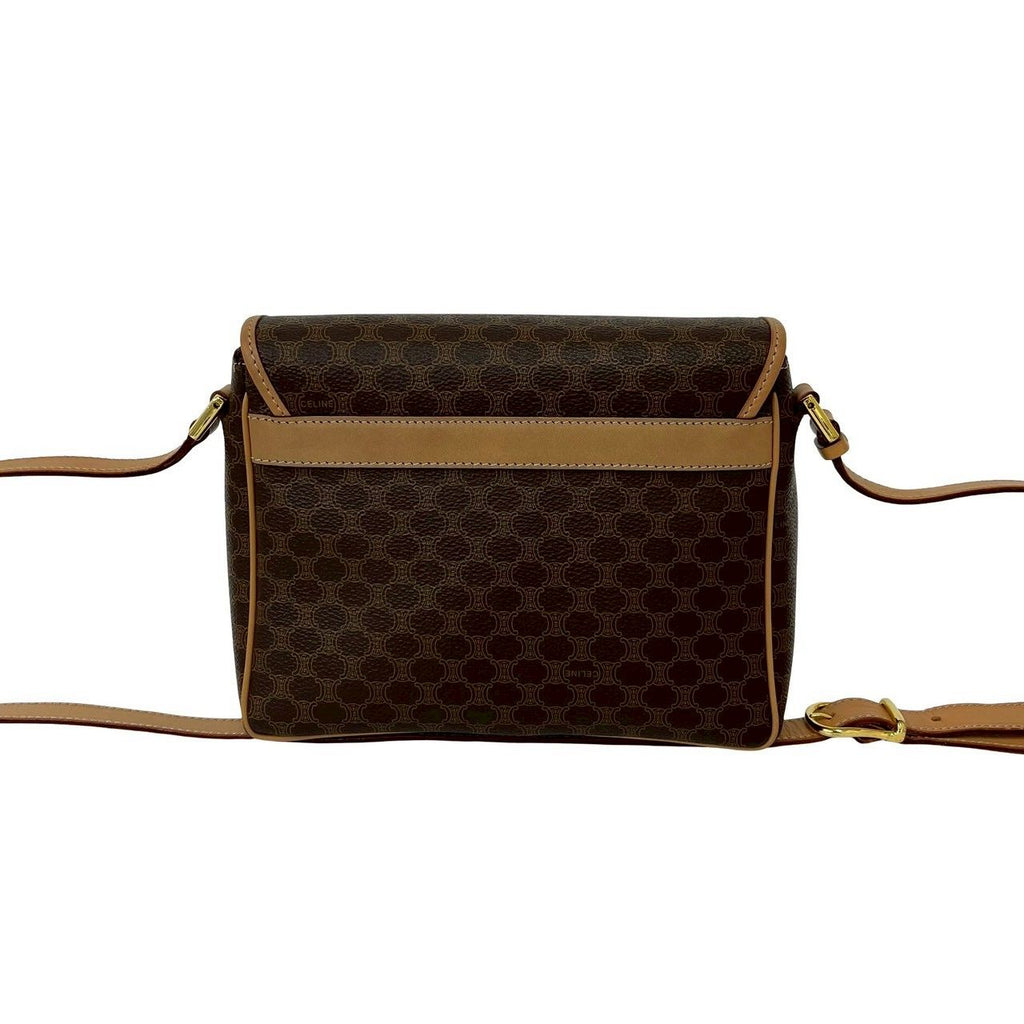 Celine Vintage Macadam Pattern Logo Ring Leather Shoulder Bag Pochette Brown — view 3