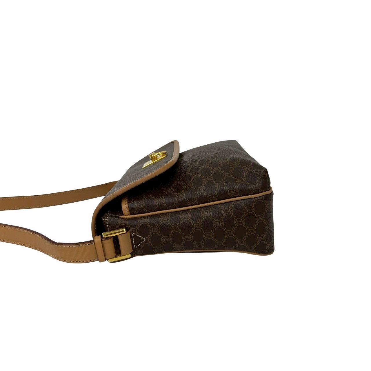 Celine Vintage Macadam Pattern Logo Ring Leather Shoulder Bag Pochette Brown — view 5