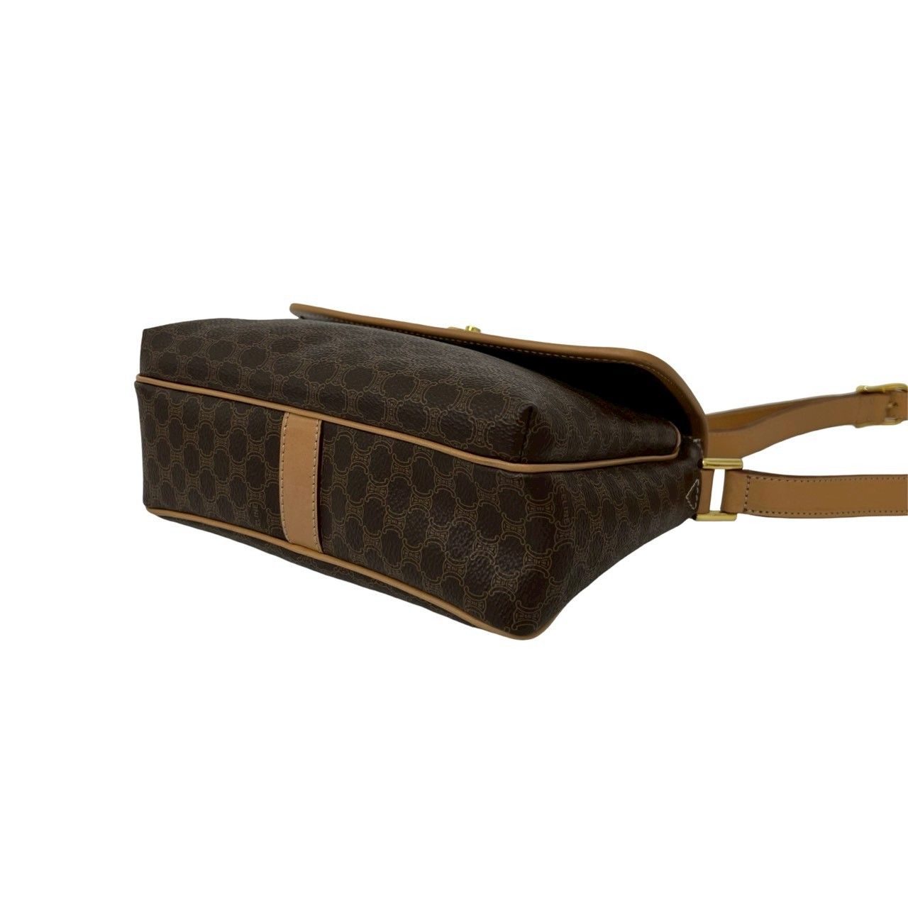 Celine Vintage Macadam Pattern Logo Ring Leather Shoulder Bag Pochette Brown — view 8