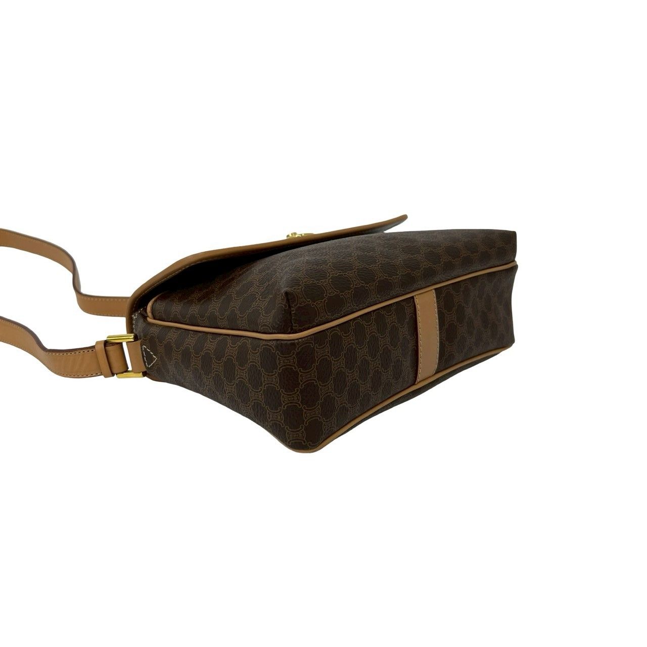 Celine Vintage Macadam Pattern Logo Ring Leather Shoulder Bag Pochette Brown — view 7