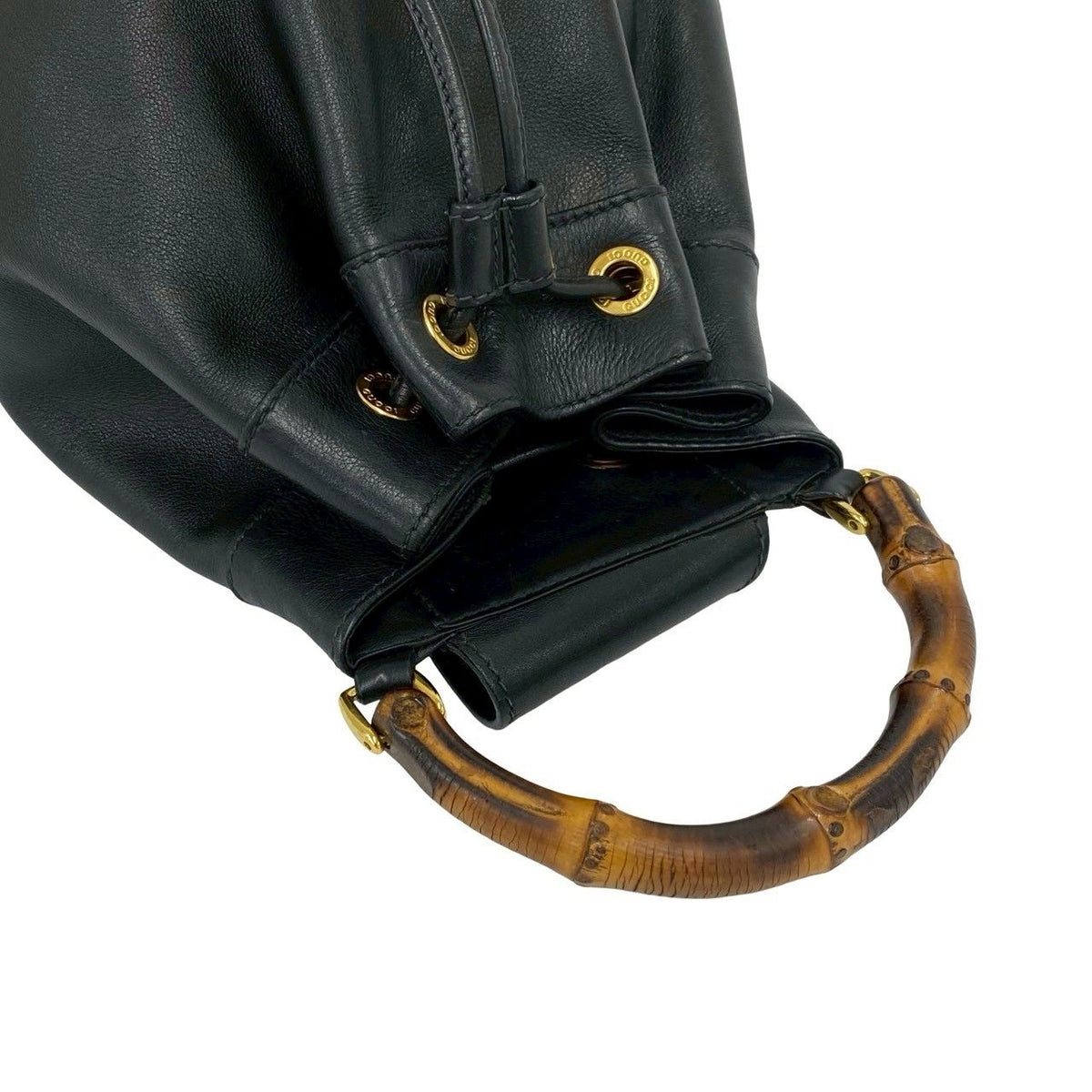 Gucci Vintage Bamb Leather Drawstring Belt Bag Black — view 4