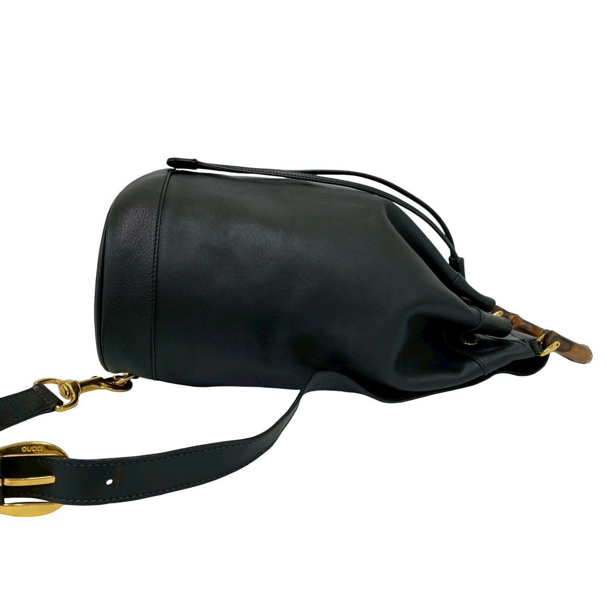 Gucci Vintage Bamb Leather Drawstring Belt Bag Black — view 6