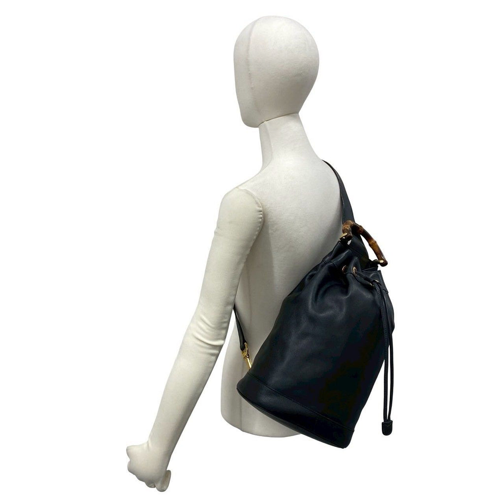 Gucci Vintage Bamb Leather Drawstring Belt Bag Black — view 2