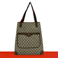 Gucci Vintage Sherry Line GG Logo Leather Tote Brown