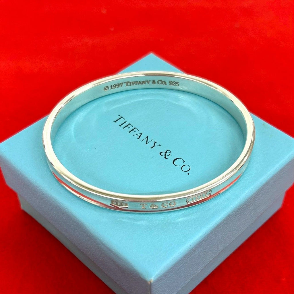 Tiffany & Co Log Narrow Bangle 925 Sterling Silver Bracelet