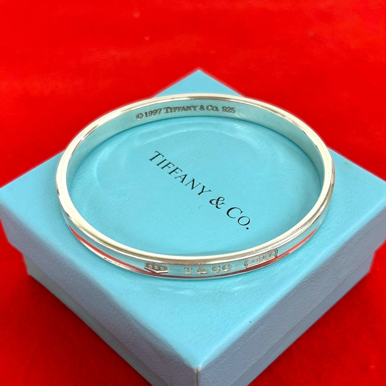 Tiffany & Co Log Narrow Bangle 925 Sterling Silver Bracelet