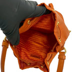 Prada Triangle Logo Nylon Saffiano Leather 2-Way Drawstring Shoulder Bag Orange — view 9