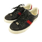 Gucci Ace Web Stripe Sneakers Leather 8 Black — view 2