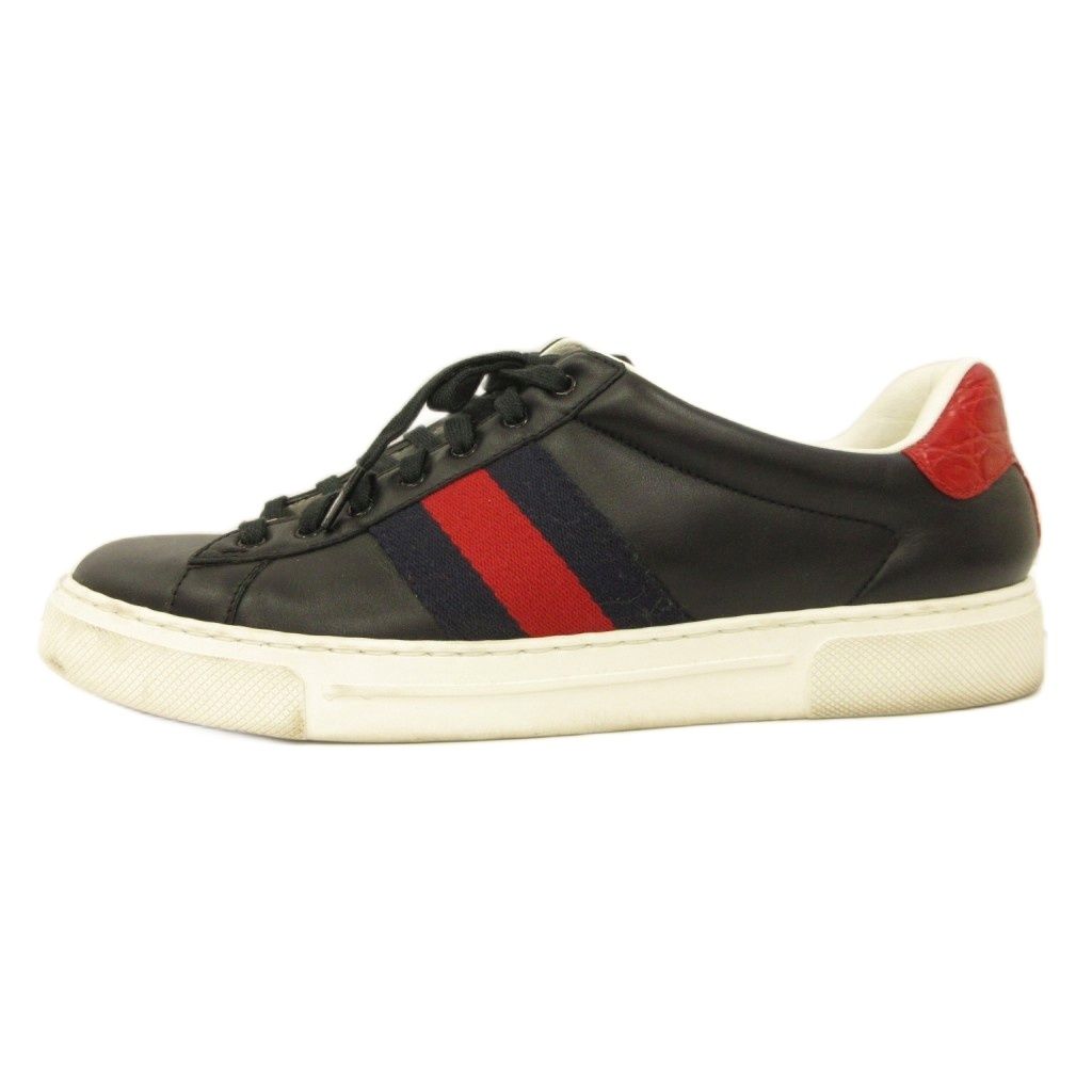 Gucci Ace Web Stripe Sneakers Leather 8 Black