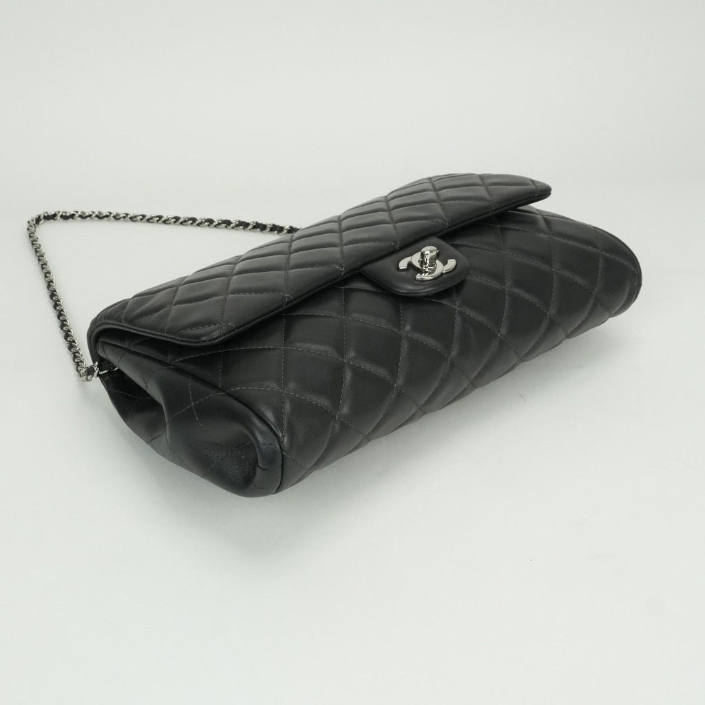 Chanel Quilted Shoulder Bag Lambskin Gray Silver CC Logo Turnlock Double Flap — view 5