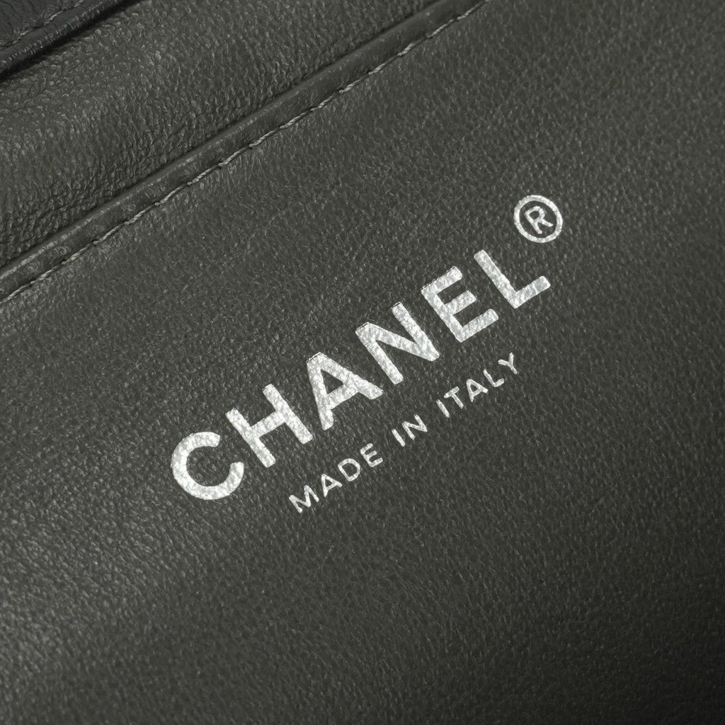 Chanel Quilted Shoulder Bag Lambskin Gray Silver CC Logo Turnlock Double Flap — view 9