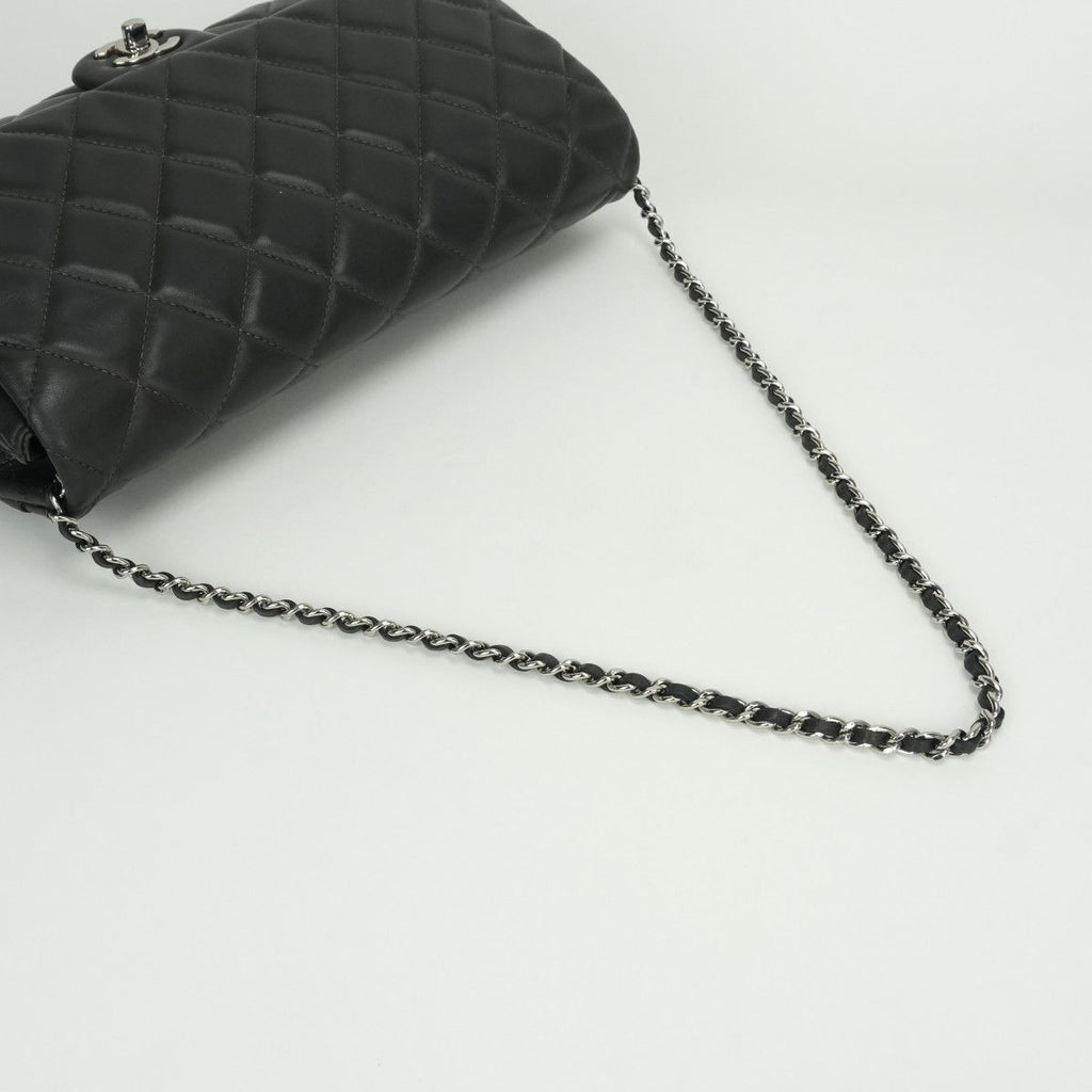 Chanel Quilted Shoulder Bag Lambskin Gray Silver CC Logo Turnlock Double Flap — view 7