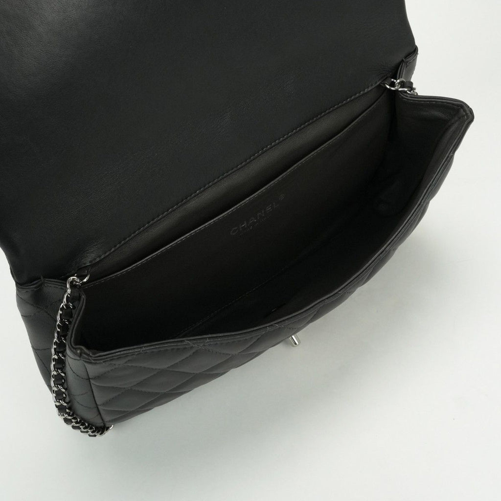 Chanel Quilted Shoulder Bag Lambskin Gray Silver CC Logo Turnlock Double Flap — view 6