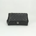 Chanel Quilted Shoulder Bag Lambskin Gray Silver CC Logo Turnlock Double Flap
