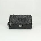 Chanel Quilted Shoulder Bag Lambskin Gray Silver CC Logo Turnlock Double Flap