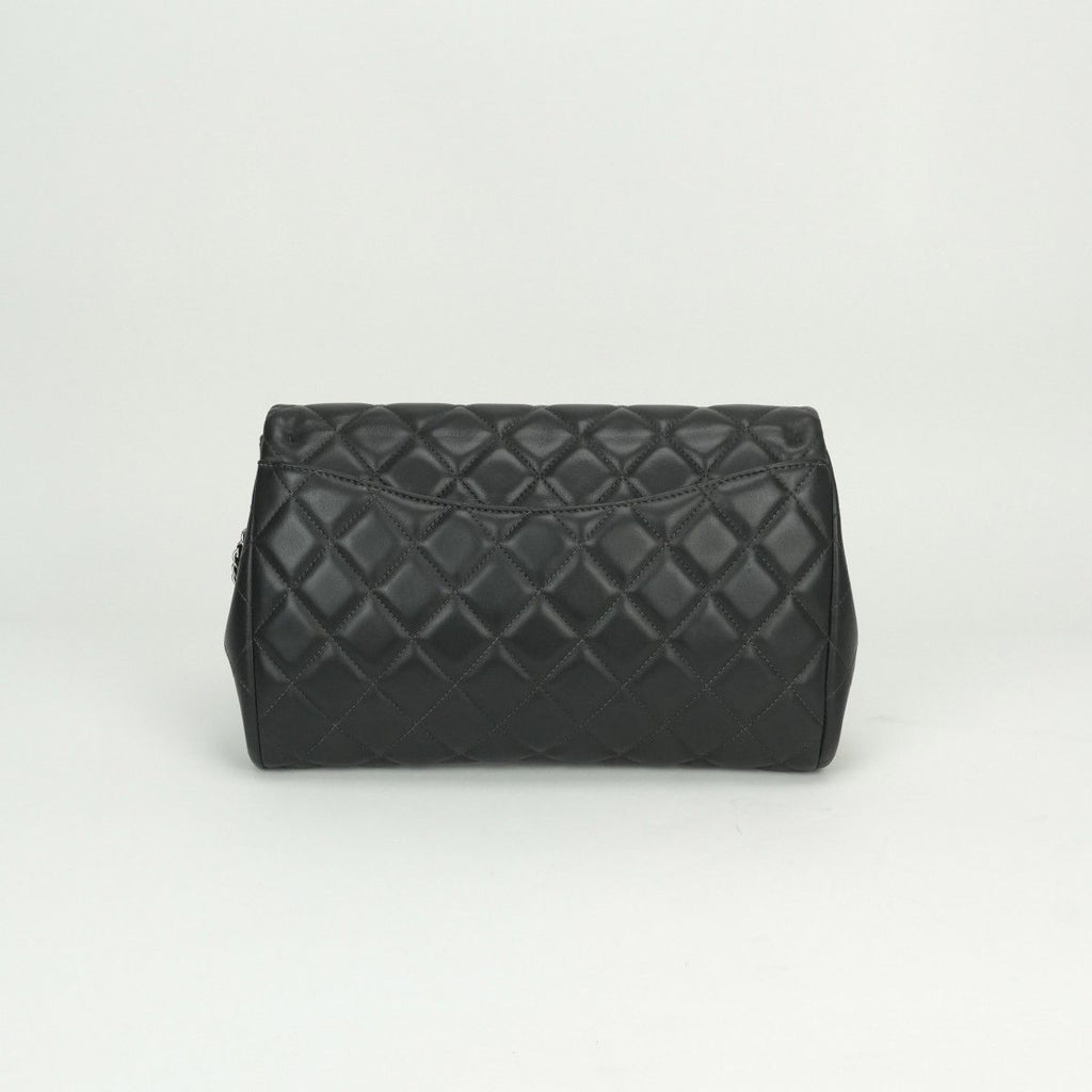 Chanel Quilted Shoulder Bag Lambskin Gray Silver CC Logo Turnlock Double Flap — view 3