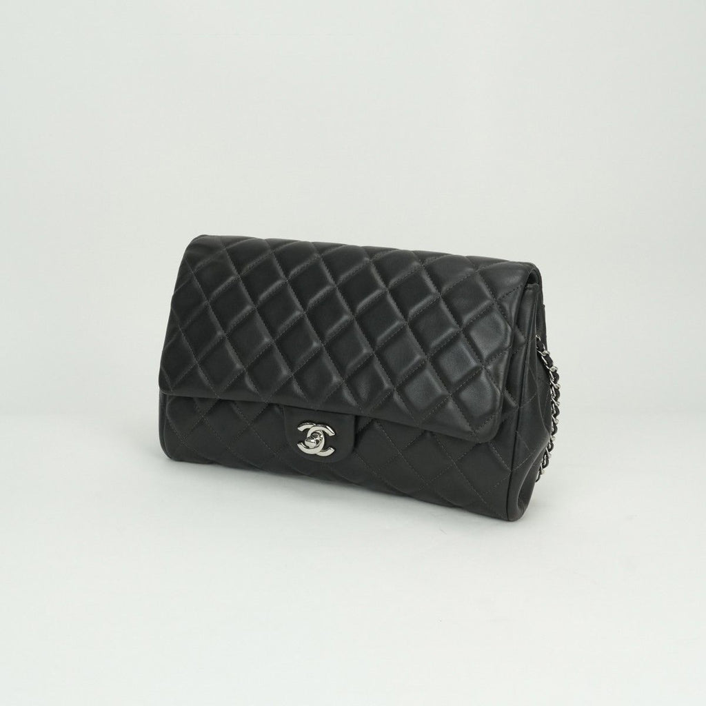 Chanel Quilted Shoulder Bag Lambskin Gray Silver CC Logo Turnlock Double Flap — view 2