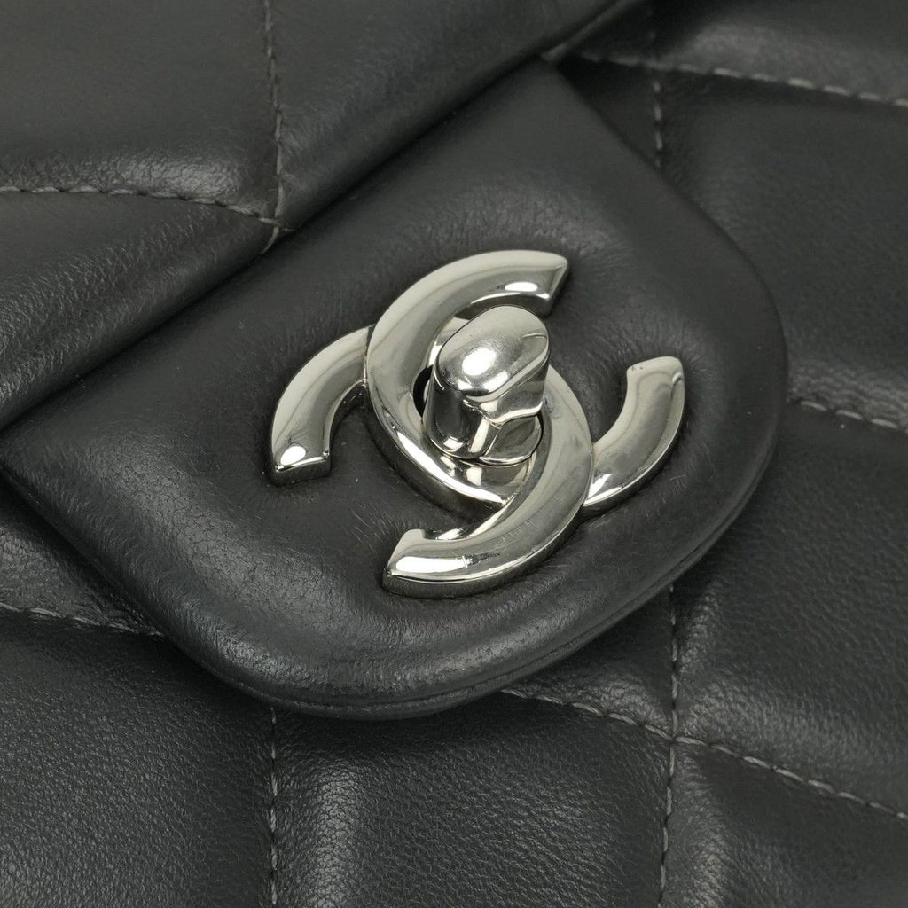 Chanel Quilted Shoulder Bag Lambskin Gray Silver CC Logo Turnlock Double Flap — view 8