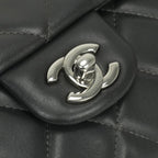 Chanel Quilted Shoulder Bag Lambskin Gray Silver CC Logo Turnlock Double Flap — view 8