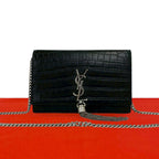 Saint Laurent Paris YSL Logo Leather Chain Mini Shoulder Bag Pochette Black