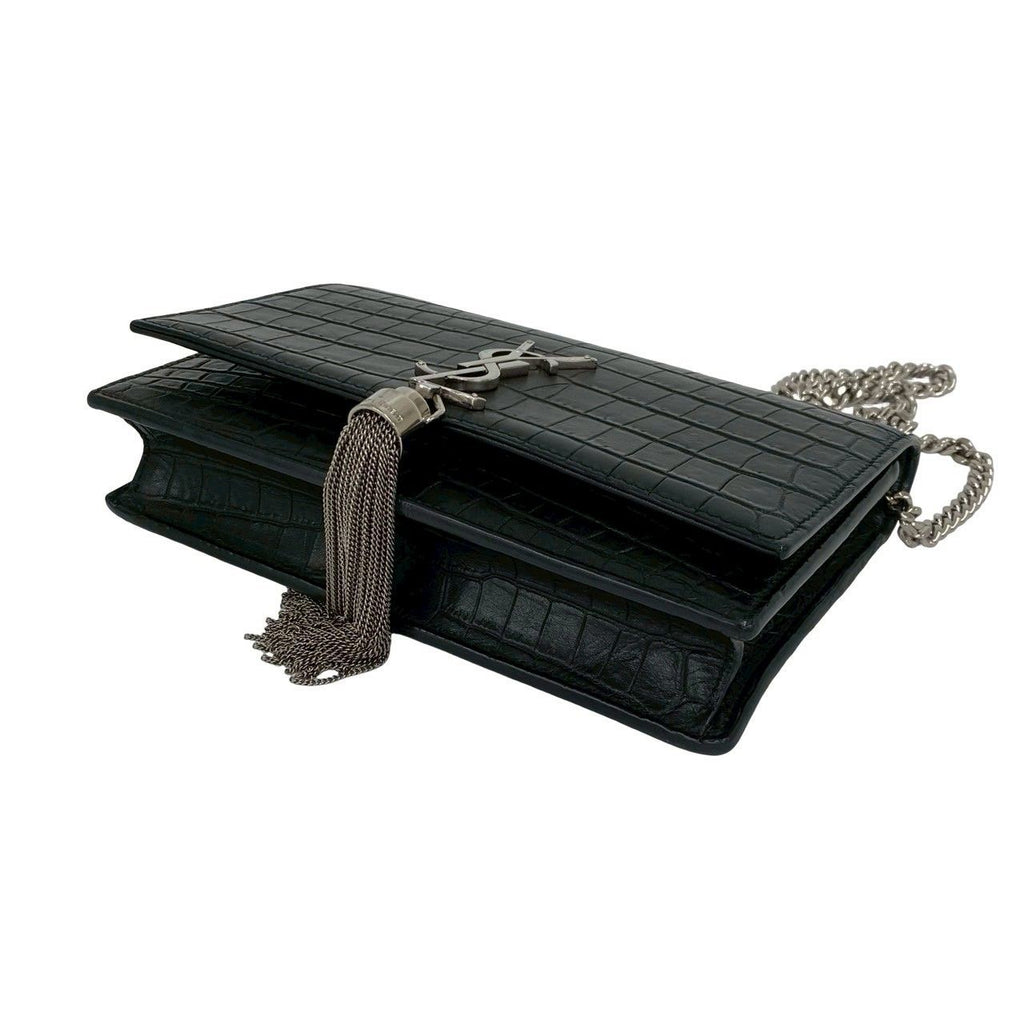 Saint Laurent Paris YSL Logo Leather Chain Mini Shoulder Bag Pochette Black — view 8