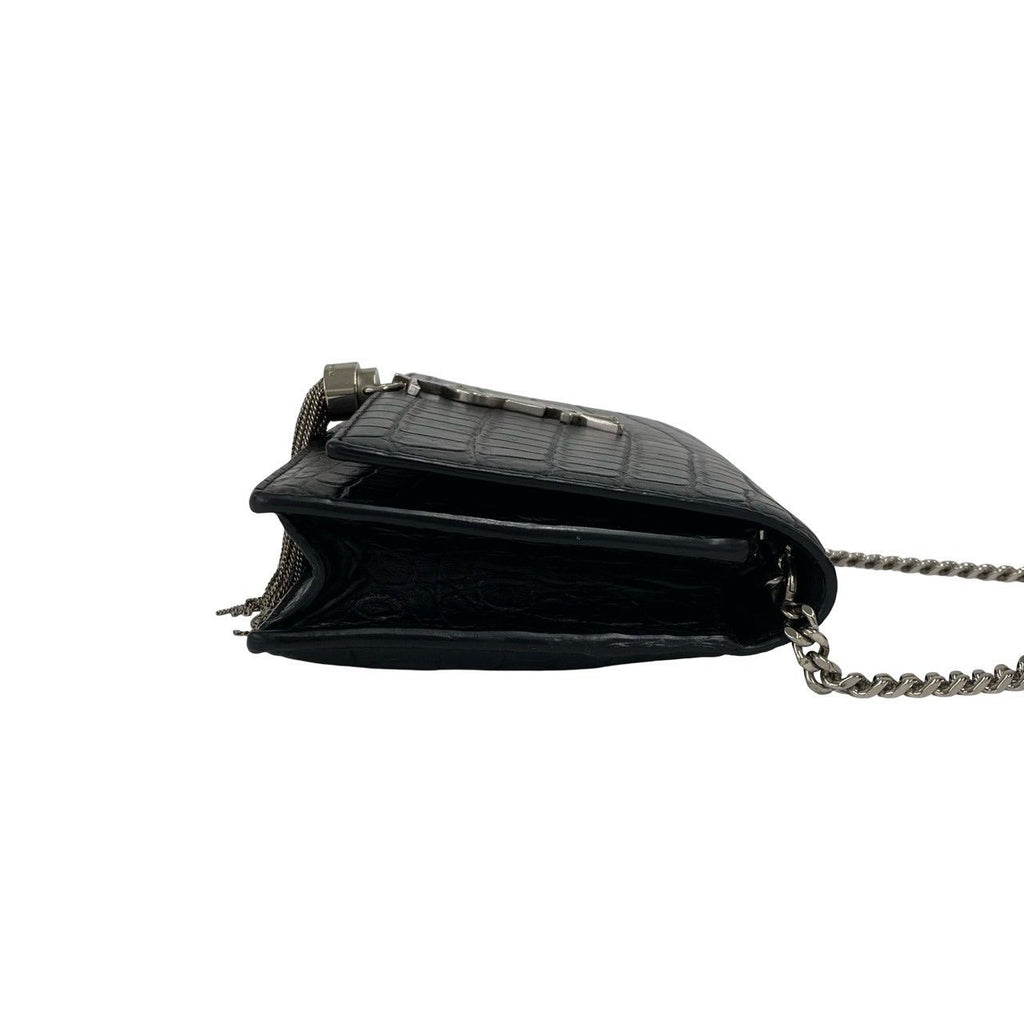 Saint Laurent Paris YSL Logo Leather Chain Mini Shoulder Bag Pochette Black — view 6
