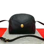 Dior Vintage CD Logo Leather Shoulder Bag Pochette Black