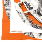 Hermes Carre 90 Regarde Paris View of Scarf Orange — view 6