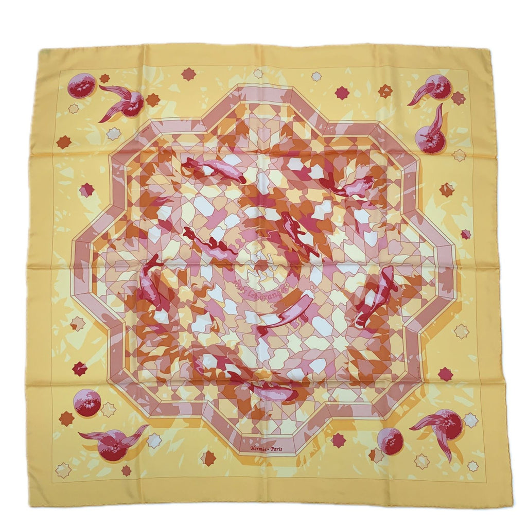 Hermes Carre 90 Sous les Orange Multicolor Scarf Silk
